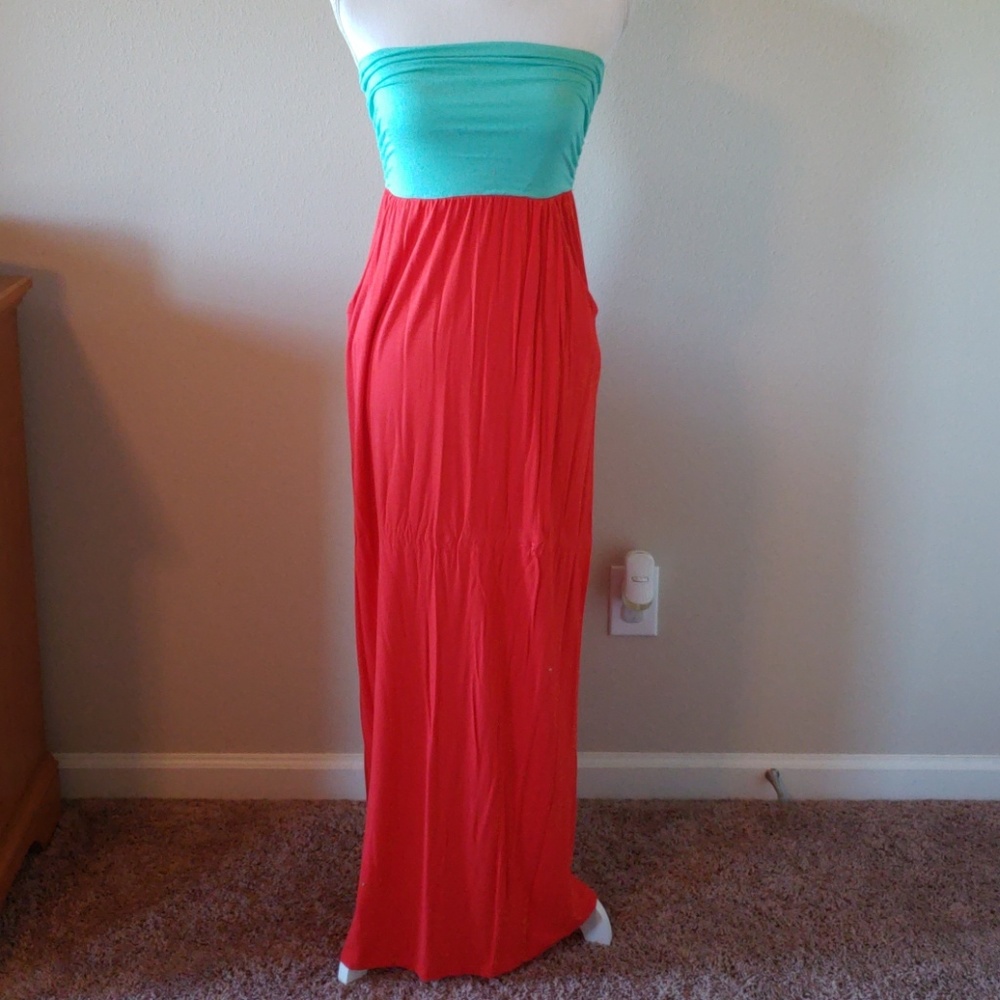 Teal and Red Maxi with pockets - Picture 1 of 1